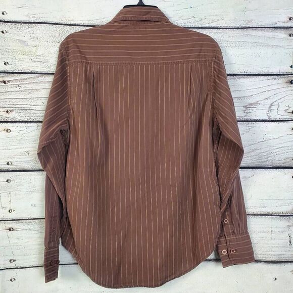 BKE Contour Men’s Long Sleeve Striped Button-Up Shirt Brown Medium Casual Dress - Picture 4 of 7